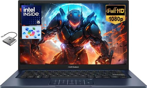 ASUS Vivobook - Computer portatile FHD da 14 per studenti, lavoro, scuola, Intel Core i5 (Beat i7-1250U), 16 GB di RAM, 512 GB SSD, webcam privata Windows 11 con accessori