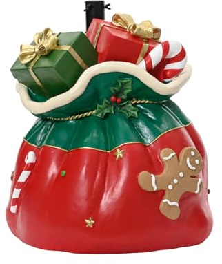 Decorazione Base Albero di Natale, Sacco Regali Natalizio, 42x38x47cm, Rosso e Verde con Decorazioni