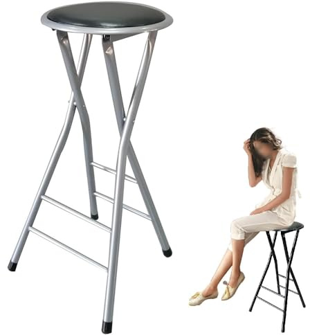OPOLDBDMAC Sgabello Pieghevole da Casa Senza Schienale, Sgabello Alto 60 70cm Sgabelli da Bar per Cucina, Sgabello da Banco Imbottito Portatile, Sedia da Pranzo(Gray,60cm/24in)
