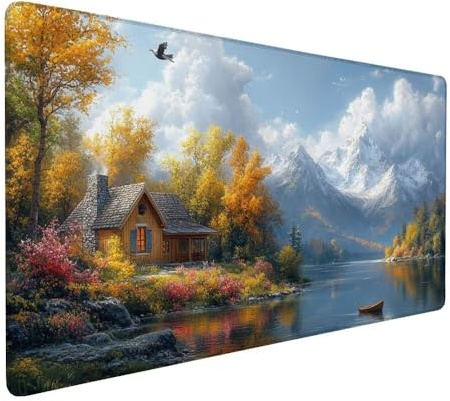 Musmatta blockhus spelmusmatta XXL 1 600 x 800 mm, berg skrivbordsunderlägg vattentät musmatta med sydda kanter, musmatta förbättrar precision och hastighet Musmatta för hem, modell 72