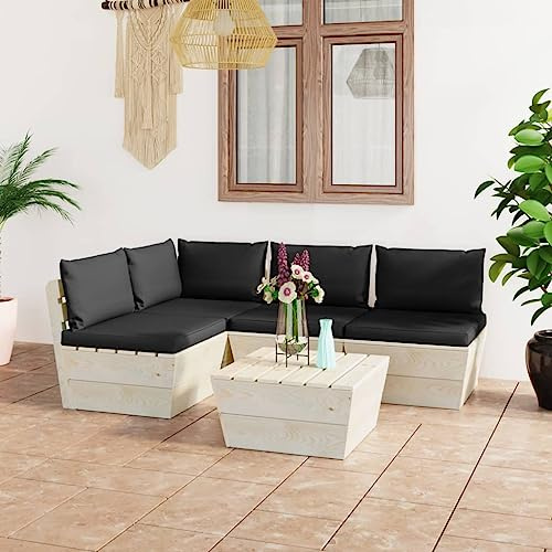 JHQHSM 5-teilige Garten-Sofagarnitur aus Paletten mit Kissen aus Fichtenholz, Robustes Lounge-Set für Terrasse und Garten mit rustikalem Charme, modulares Design, wetterfest