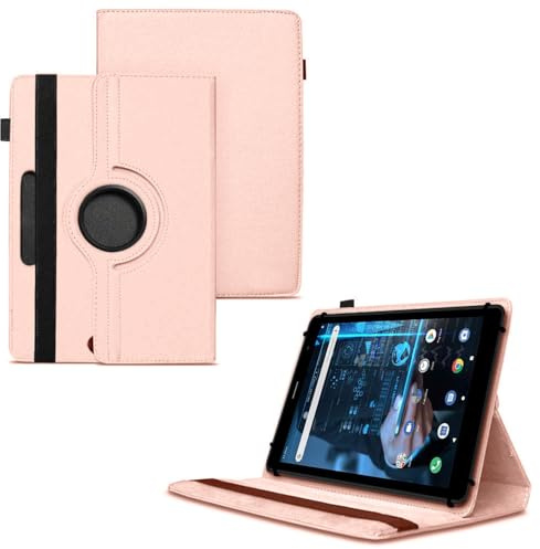 World biz Universal 7 Inch Tablet Case - Premium PU Leather 360 Degree Rotating Stand Folio Wallet Cover Android Tablets, Smooth Interior Fit for Kindle eReader Fire Lenovo/Sony E-Book (Rose Gold)