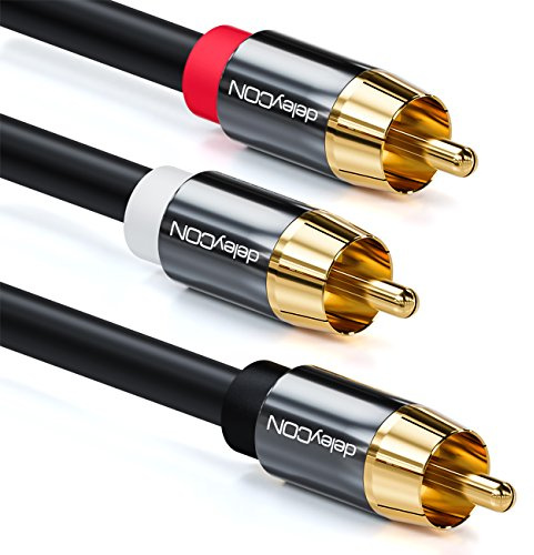 deleyCON 4m Subwoofer Kabel Cinch RCA Y-Kabel Koaxialkabel vergoldet | Digitales Audio Kabel, 1x Cinchstecker zu 2x Cinchstecker
