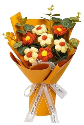 XIUsheUA Gehäkelt Häkelblumenstrauß Gehäkelter Blumenstrauß, Dekoration for Frühlings-Strickblumen for Freundin, Party, Desktop-Festival für Geburtstag Abschlussfeier Jubiläums Hochzeit(Yellow)