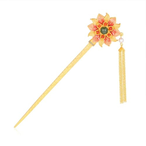 S925 Sterling Silver Natural Hetian Jade pin - Vintage Palace Style Gemstone Fringe Stick