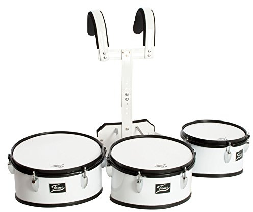Fame Marching TimpTom Set, Weiß, 10 Zoll, 12 Zoll, 13 Zoll, Leichtgewicht 7.5kg, Linde Kesselmaterial, Kunststoff Fellmaterial, inklusive höhenverstellbares Tragegestell, Ideal für Samba und Karneval