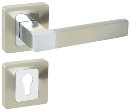 Domino ERIS QR M6/M9 Maniglia per Porta PZ - Cilindro Profilato | Rosone Quadrata | Per Camera, Ufficio, Cantina e Interni | Ferrures