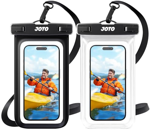JOTO 2 uds. Bolsa Estanca Móvil Universal, Funda Impermeable para iPhone 17/16/15/14/13/12 Air/Mini/Pro/Pro MAX/11/XS/XR/8 Plus/7 Plus, Galaxy Note10+/S20 Ultra/S20+/S10e Móvil hasta 7 -Negro/Rosa
