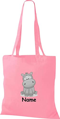 Shirtinstyle Stoffbeutel Tasche, Tiermotiv Nilpferd mit Wunschnamen, Natur Zoo Tiere Animal, Geschenk, Baumwolltasche, Logo, Spruch, Verwandschaft, Motiv, Farbe Rot