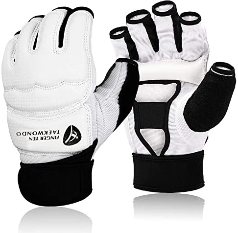 Taekwondo Gloves Men Women Kids Half Finger Leather for Boxing Kickboxing MMA Sparring, Wrist Wraps Support Gloves EVA Pad Gear Mitts Professional Light fit Punch Bag Grappling Training Gym