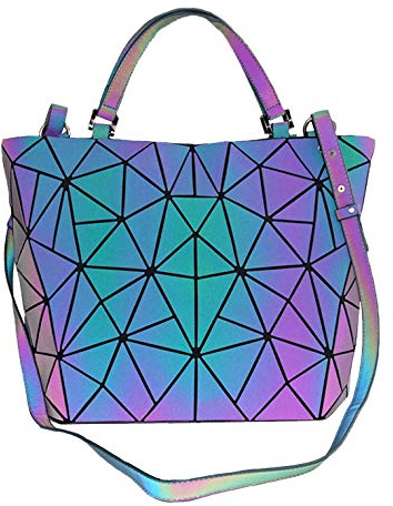 Sac à main pour femme avec motif géométrique lumineux holographique réfléchissant arc-en-ciel - Transparent - Lumineux 01., Medium