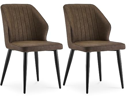 CLIPOP Esszimmerstühle 2er Set Retro Kunstleder Gepolsterter Esszimmerstuhl mit Rückenlehne und stabilen Metallbeinen, Küchenstühle Polsterstuhl für Home Office Möbel (Braun, 2)