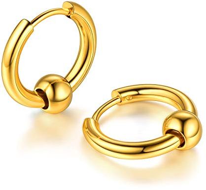 FOCALOOK Ohrringe Herren Damen Huggie Creolen Schwarz Ohrringe Edelstahl/18k Gold Ohrhänger Punk Ohrringe Ohr Piercing Modeschmuck Accessoire
