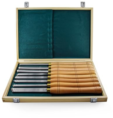 BAMATO 8-tlg. HSS Drechseleisen Set WLHSS8TLG Drechselmesser Holz | Scharfe Klingen aus HSS-Stahl & lange Holzgriffe | Inkl. stabiler Holzkiste zur Aufbewahrung