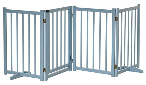 PawHut Freestanding Pet Gate w/ 2 Support Feet for Doorways Stairs Blue Grey
