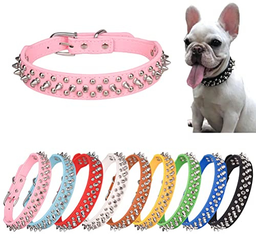 Hundehalsband Mit Leder Stacheln, Spike Katzenhalsband Mit Nieten, HalsbäNder Für Haustiere Welpe Hunde Rosa XS