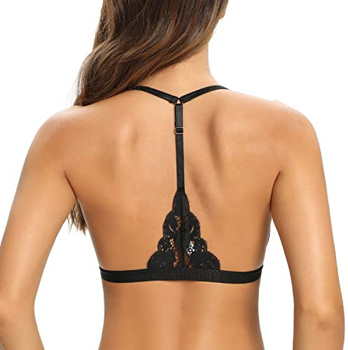 SHEKINI Damen BH ohne Bügel mit Verschluss vorne Neckholder Bralette Damen Spitze Triangel Bra Spitzen BH Padded Unterwäsch Sexy Crop Top