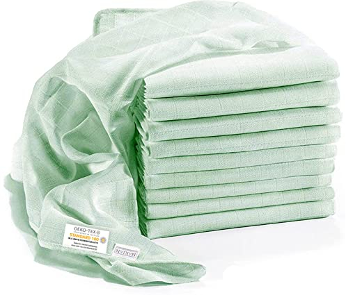 MAKIAN Mullwindeln/Spucktücher - 10er Pack, 80x80 cm, Oeko-TEX® Standard 100 geprüft - doppelt gewebte Stoffwindeln/Mulltücher mit verstärkter Umrandung - Mint Grün