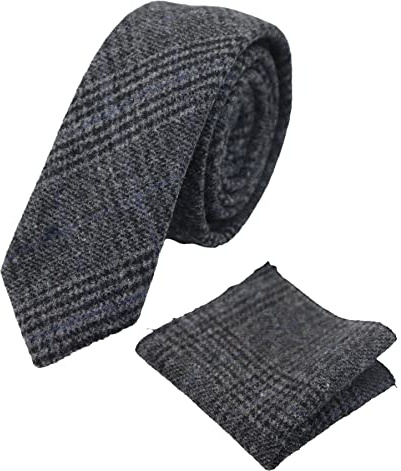TruClothing Cravate et pochette tweed à chevrons et carreaux style classique bleu marron gris noir - Gris 12 taille unique