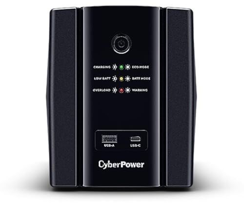 CyberPower Line-Interactive USV Tower UT1500EG 1500VA/900W, AVR Spannungsregulierung, LED Anzeige, 4X Schuko, USB HID, RJ11/RJ45 Schutz, USB-A & USB-C Ladegerät 5V/2,1A