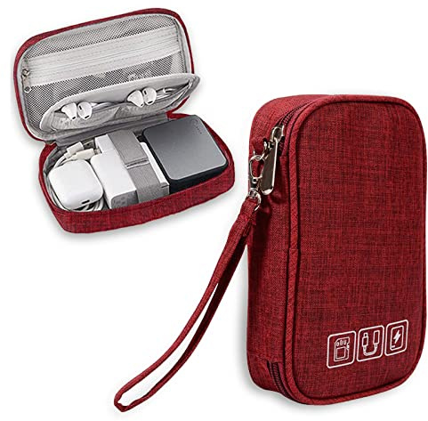 Organizador de Bolsas electrónicas, Organizador de Accesorios electrónicos, Bolsa Impermeable, Organizador de Cables portátil, 3 Capas, Rojo