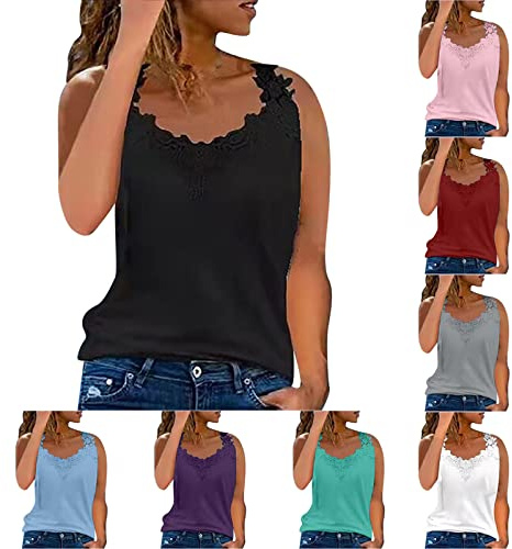HAOLEI Lace Vest Tops Women UK,Ladies Tank Tops Sexy V Nech Shirts Going Out Plain Sleeveless Summer Tops Party Elegant Loose Fit Tunic Cami Sling Shirt Camisoles Lace Blouse Tank Top Clearance