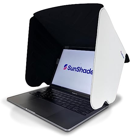 Laptop Sun Shade, SunShader 4 (New Slim-Bezel Rubber Clips) Laptop Shade, Computer Sun Shade for Working Outside, US Patent 10963010 (Medium, Off White)