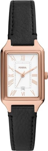 Fossil Orologio Raquel da donna, Movimento al quarzo a tre lancette con cinturino in pelle, 23 mm, Nero e oro rosa