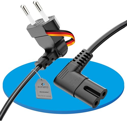 sonero Netzkabel Eurostecker, 90°, Typ C auf IEC C7 2-polig für PS5 TV 5m | Stromkabel Eurostecker auf C7 für PS3 PS4 PS5 TV Receiver Haushaltsgeräte – universelles 2-poliges, 90°, Netzkabel schwarz