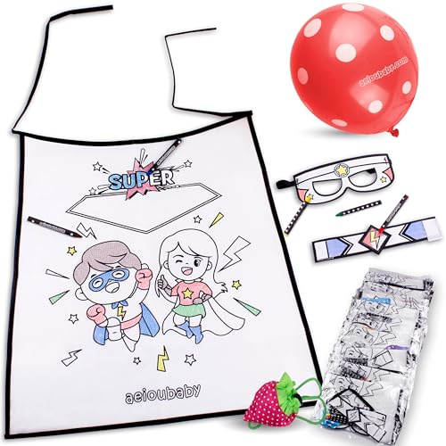 FÄRBBARES SUPERHELDEN-SET 30 Einzelpackungen mit Umhang, Maske, Armband, 5 Farbwachsmalstiften und Ballon | DIY Non-Woven Kit für Kinder | Kreatives Geschenk für Kindergeburtstage und Kinderpartys