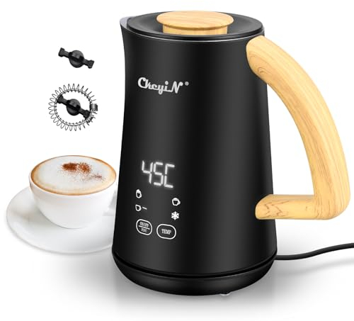 CkeyiN Espumador de Leche 4 en 1 Espumador de Leche Eléctrico 500W500ml Espuma Caliente/Fría Control de Temperatura Inteligente Calentar Leche y Leche con Chocolate ​para Café Latte Capuchino,Negro