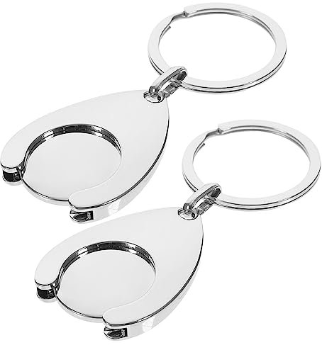 HOLIDYOYO 2pcs Folding Shopping Trolley Key Tags Thank You Keyring Shopping Cart Token Keychain Pendant Key Chain Rings