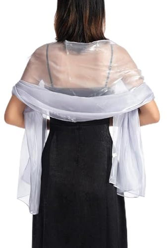 ihreesy 170cm x 70cm Damen Tücher und Wraps, Weiche Netz-Wickel Eleganter Schal Wickelschal Schimmer Umschlagtücher Wickel Stola Schal Sheer Crepe für Braut und Hochzeit,Hell Silber