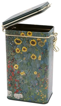 Fridolin 19402 – Barattolo per caffè in metallo con chiusura a leva, volume circa 1,4 litri – Gustav Klimt: giardino agricolo
