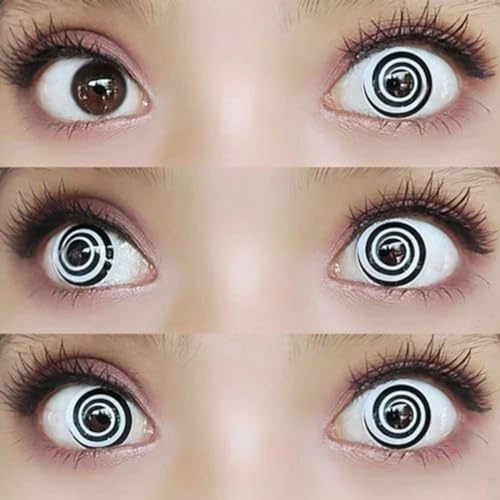 Kontaktlinsen - Weiße Kontaktlinsen mit hypnotisierender schwarzer Spiral-Optik - Schwarze Kontaktlinsen ohne Stärke für Halloween, Fasching, Karneval, 2 Stück