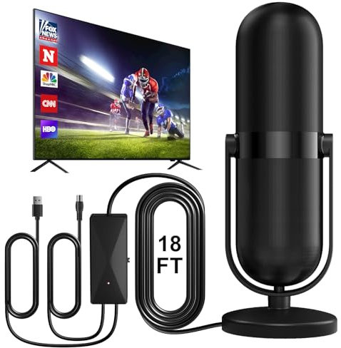 Diswoe TV Aerial, Indoor TV Aerial for Smart TV with Signal Booster High Gain Freeview TV Antenna for TV 4K 1080P HDTV & VHF UHF with 18Ft Coax Cable