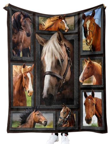 MUNOOR Pferd Kuscheldecken 150x200 cm Weich Flanelldecke Wohndecke Geschenke für Kinder Erwachsene, 3D Tier Decke Sofadecke Couchdecke Tagesdecke