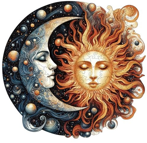Holzpuzzle Erwachsene, Sonne und Mond Holzpuzzles 200 Teile, Einzigartiges Tierform Holz Puzzle, Kreatives Weihnachten Geschenke für Teenager und Erwachsene Diamant-Malset