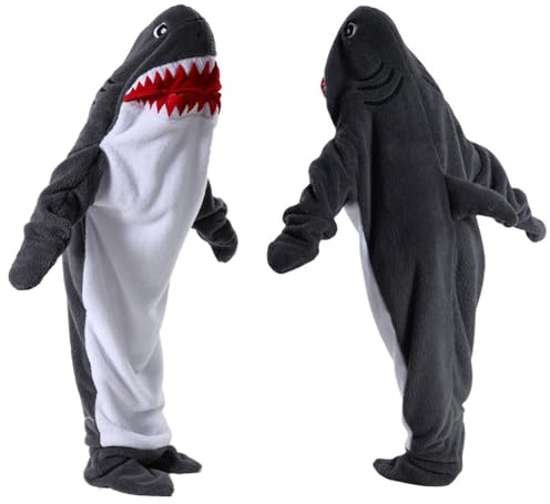 MeYuxg Hai Decke zum Anziehen, Dunkelgrau Shark Blanket, Flanell Haifisch Decke, Shark Onesie Hai Schlafsack für Jugendliche, Erwachsene, Hai-Liebhaber, Cosplay-Shows, 170