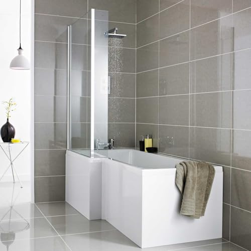 Affine® 1700 Side Front Panel & 680mm End Shower Bath Panel 18mm MDF, Modern Wooden Panels for Bathroom L Shaped Baths Soaking Tubs, White Gloss