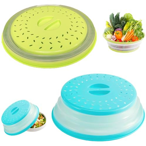 Generico 2 Pezzi Coperchio Microonde Pieghevole, Coperchio Microonde, Coperchio per Microonde, Antischizzi Coperchio Piatto in Plastica per Microonde può per Lavare Frutta e Verdura