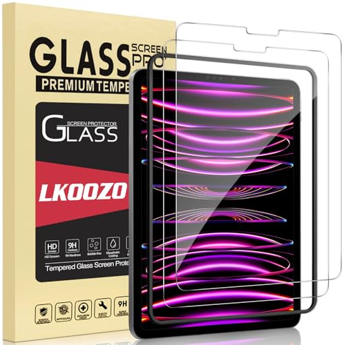 LKOOZO 2 Stück Schutzfolie für iPad Pro 11 Zoll (2022,2021,2020,2018) | iPad Air 5/4.Generation (2022/2020) Panzer Schutz Glas mit Rahmen-Installationshilfe, HD Displayschutzfolie, Kratzfest