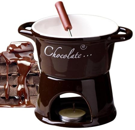 pequeña Taza para derretir Chocolate - Taza para Fondue de Chocolate, Taza para derretir Chocolate para el hogar | Taza de Fondue de Cocina de 130 ml con Tenedores y Vela candelita, Cuenco de cerámic