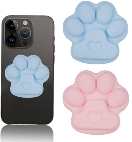 LQIOACU 2 Stück Handy-Ring-Griffhalter Katzenpfotenform Niedlicher Telefonhalter Silikon Strecken Klappbar Und Versenkbar Für Smartphones Und Tablets（Rosa + Blau）