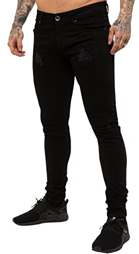 Jean pour Hommes Skinny fit Extensibles Pantalons en Denim à Trou Jeans Trou Cassé Pantalons
