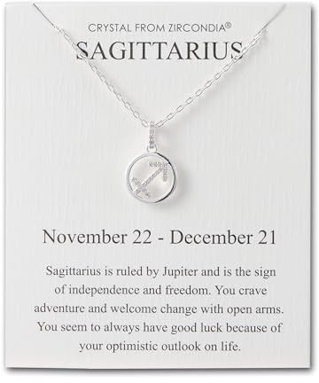 Philip Jones Collana con segno zodiacale Sagittario e biglietto di citazione con cristalli di zirconio