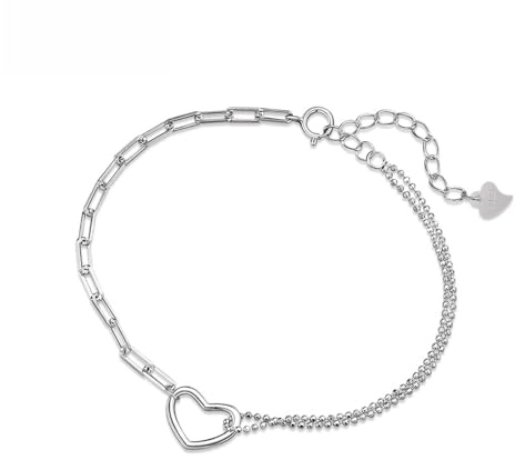 Hmzidz Pulsera Corazón Plata para Mujer,Pulseras Plata de Ley 925 con Charms,Brazalete Mujer,Pulsera Eslabones,Joyería Regalo para Mejores Amigas Madre Colega Amante