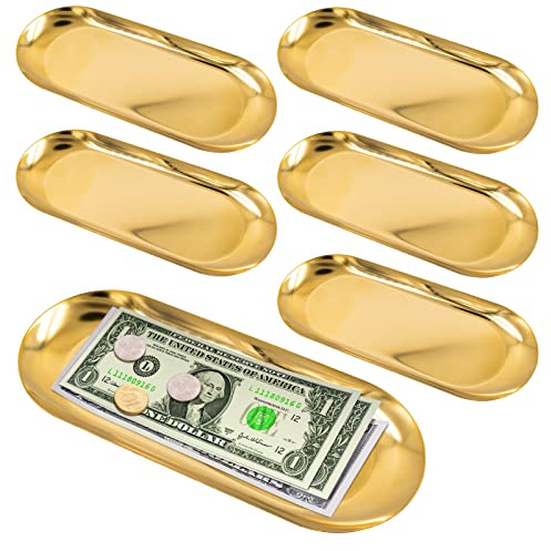 Tablett Gold,6 Stück Serviertablett Dekotablett Tablett Ovale Kosmetik Dekotablett Gold Platte Schmuckständer für Dessert Kosmetik Schmuck Kerzen,22 x 9 x 1cm