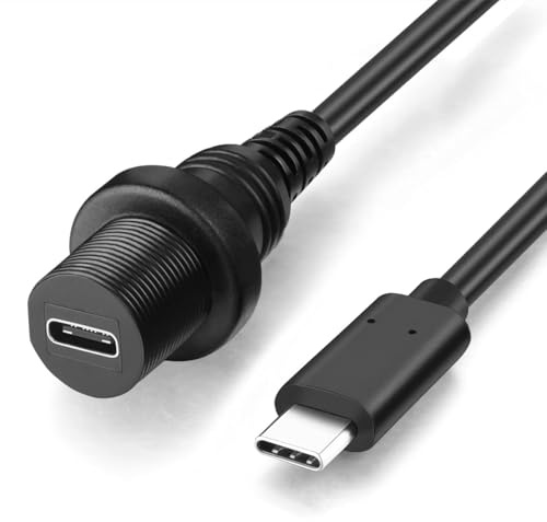 OBVIS USB Type C 3.1 Male to Female Flush Mount Cable | Waterproof Kit Accessories Car Dash Panel Mount Converter Extension Extender for Car Boat Motorcycle Motorbike 1 Feet 30 cm