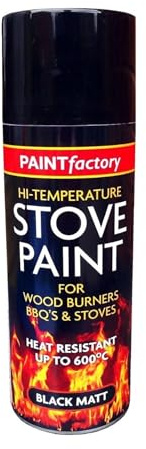 High Temperature Heat Resistant Matt Black Spray Paint - Black Matt Finish 400ml Can | Heatproof Aerosol for Wood Burners, BBQs, Fireplaces & Exhausts